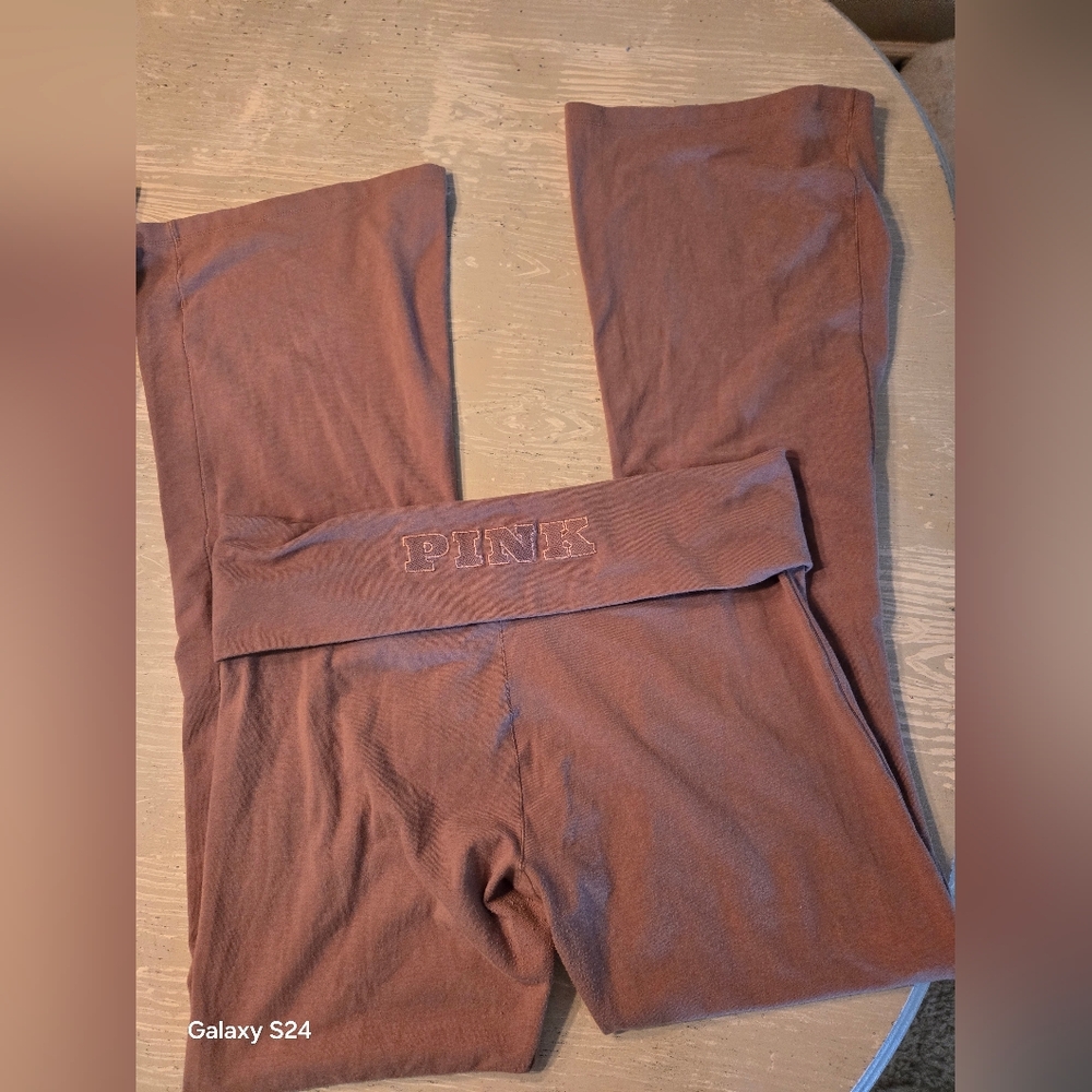 PINK Victoria's Secret Brown Fold-Over Waistband Yoga Pants